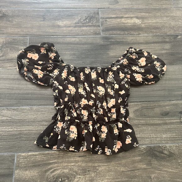 SO Pink Floral  Crop Top Size Small Black Pink - Picture 2 of 5